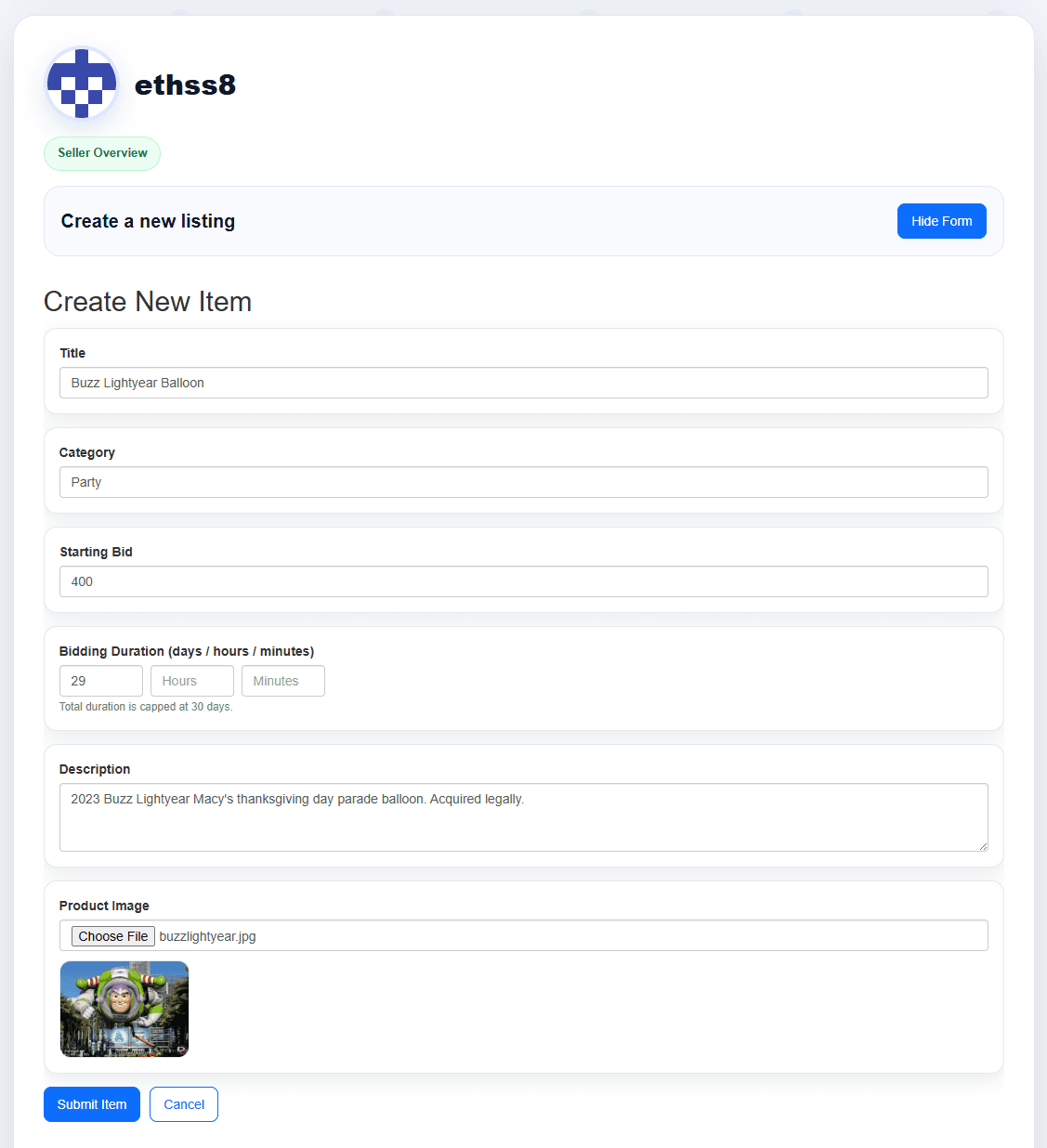 Recobid sell item flow