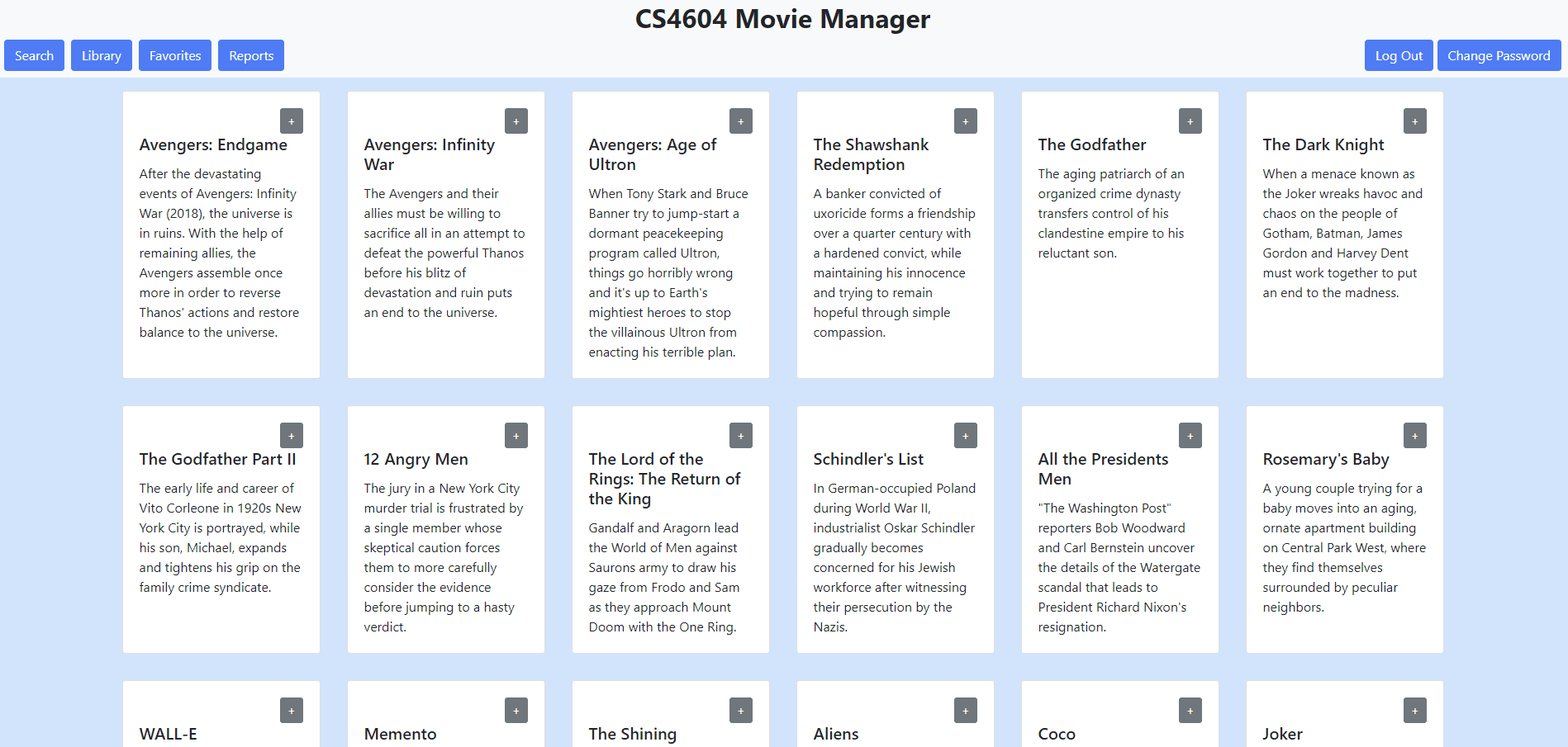 Movie Manager dashboard